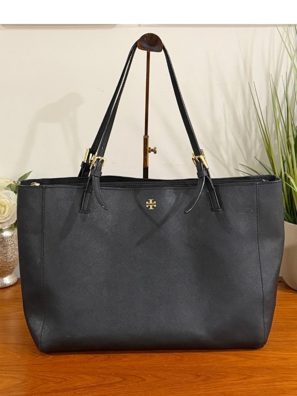 Tory Burch Black Saffiano Leather Large Tote Laptop Shoulder Bag - Picture 1 of 10
